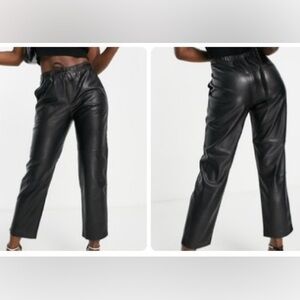 NEW MNG black faux leather high rise pull on straight leg relaxed grunge pants S